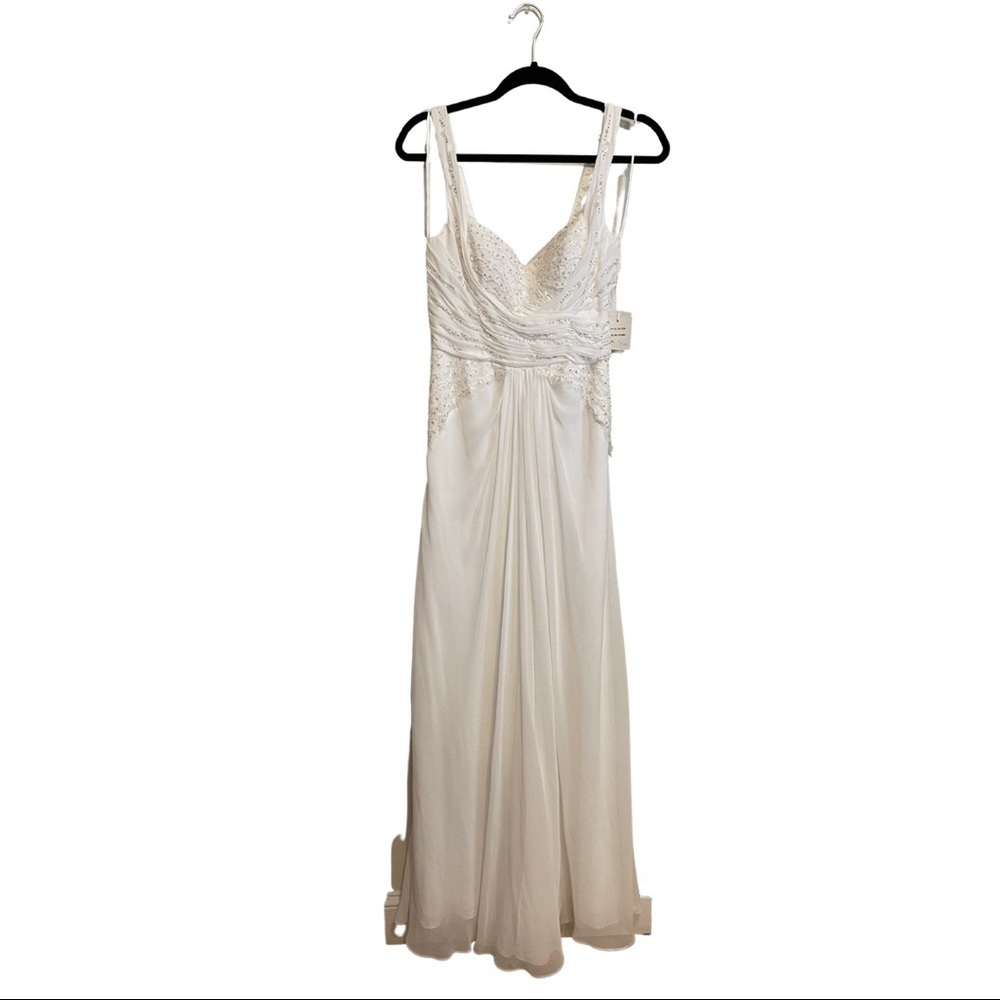 LM by Mignon HY1200 Long Embellished Wrap Dress Ivory Size 6 NEW WITH TAGS - Picture 11 of 11